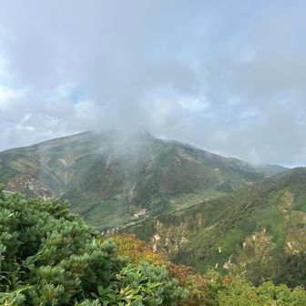 やっと今日の目的地の南竜ヶ馬場の山荘とテント場が見えた！