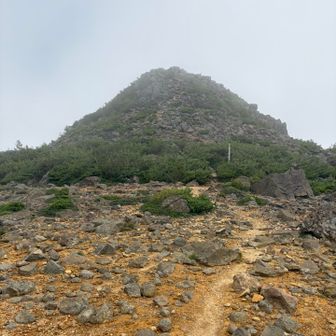 降りてきて駱駝山を見上げる