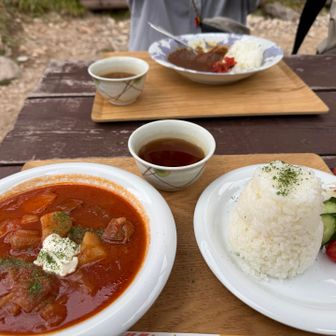 悩んだ挙句、定番のボルシチに🤔MAKoさんはごろごろチキンカレー。