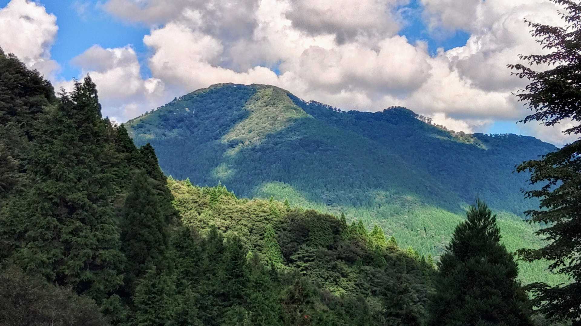 大通峠を少し下った地点から三室山を望む。