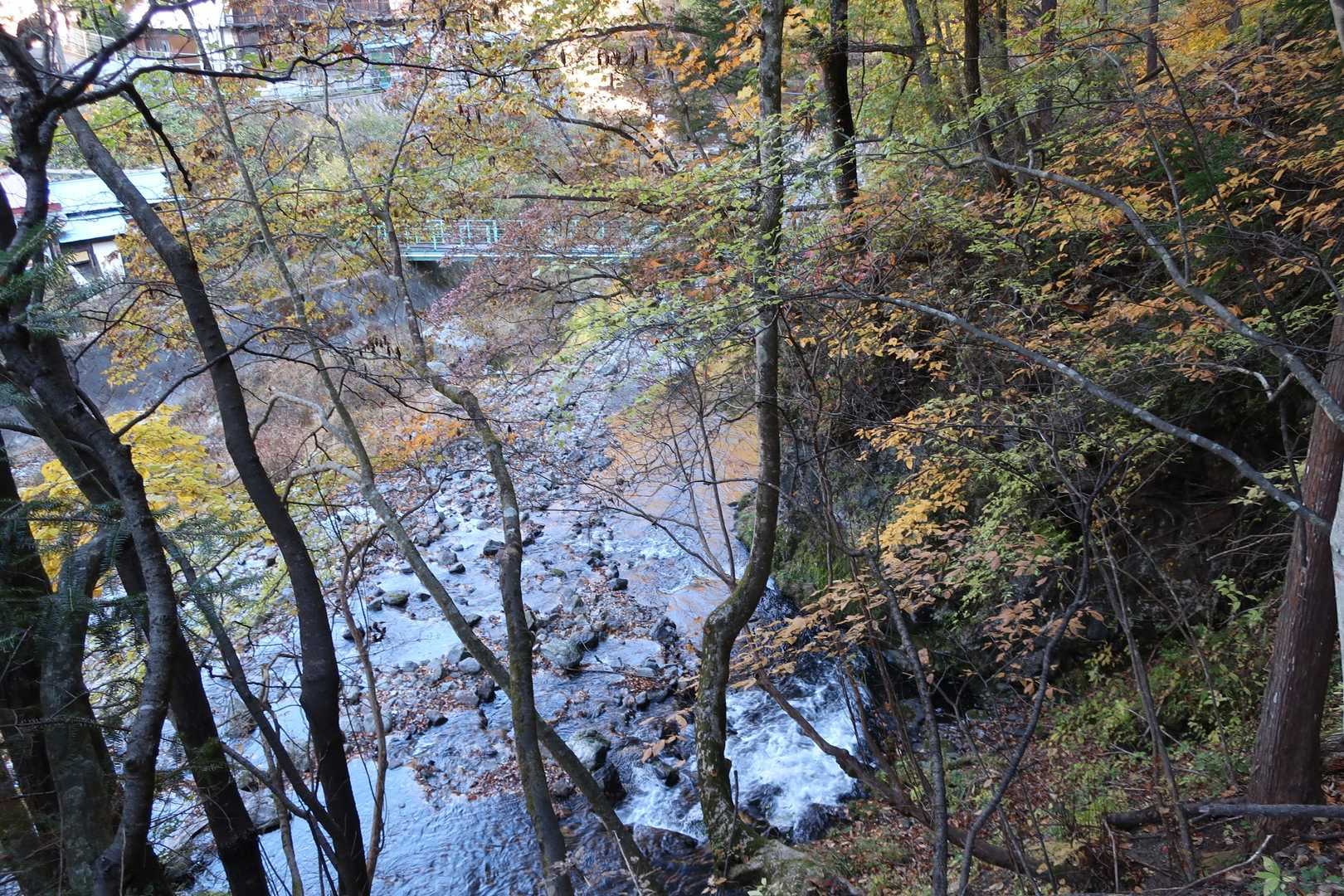川沿いの登山口を入っていく