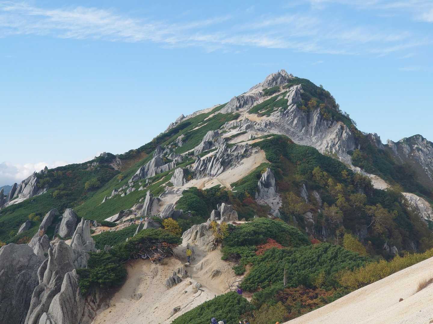 絵画の世界、白と緑のコントラストが美しい燕岳