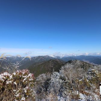 到着、最高！
思っていた通りの抜ける青空♪

おっ、千ヶ峰の山頂だけ雲の中か？