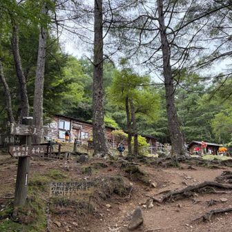 到着
水場は手前の左側
テント場とトイレ有り
金峰山方面は小屋の右側へ