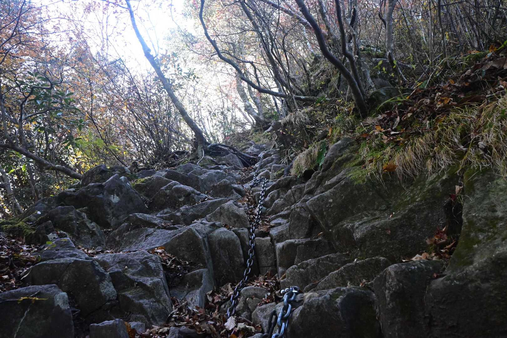 鎖場１
おおっと垂直に見上げる感じ
足場はしっかりしてるので慎重に登りましょ