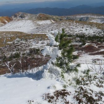山頂付近の雪
右手奥が湯釜です