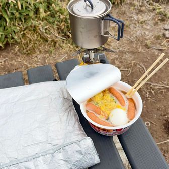 本日はチキンラーメンに半熟卵とウィンナーを投入。