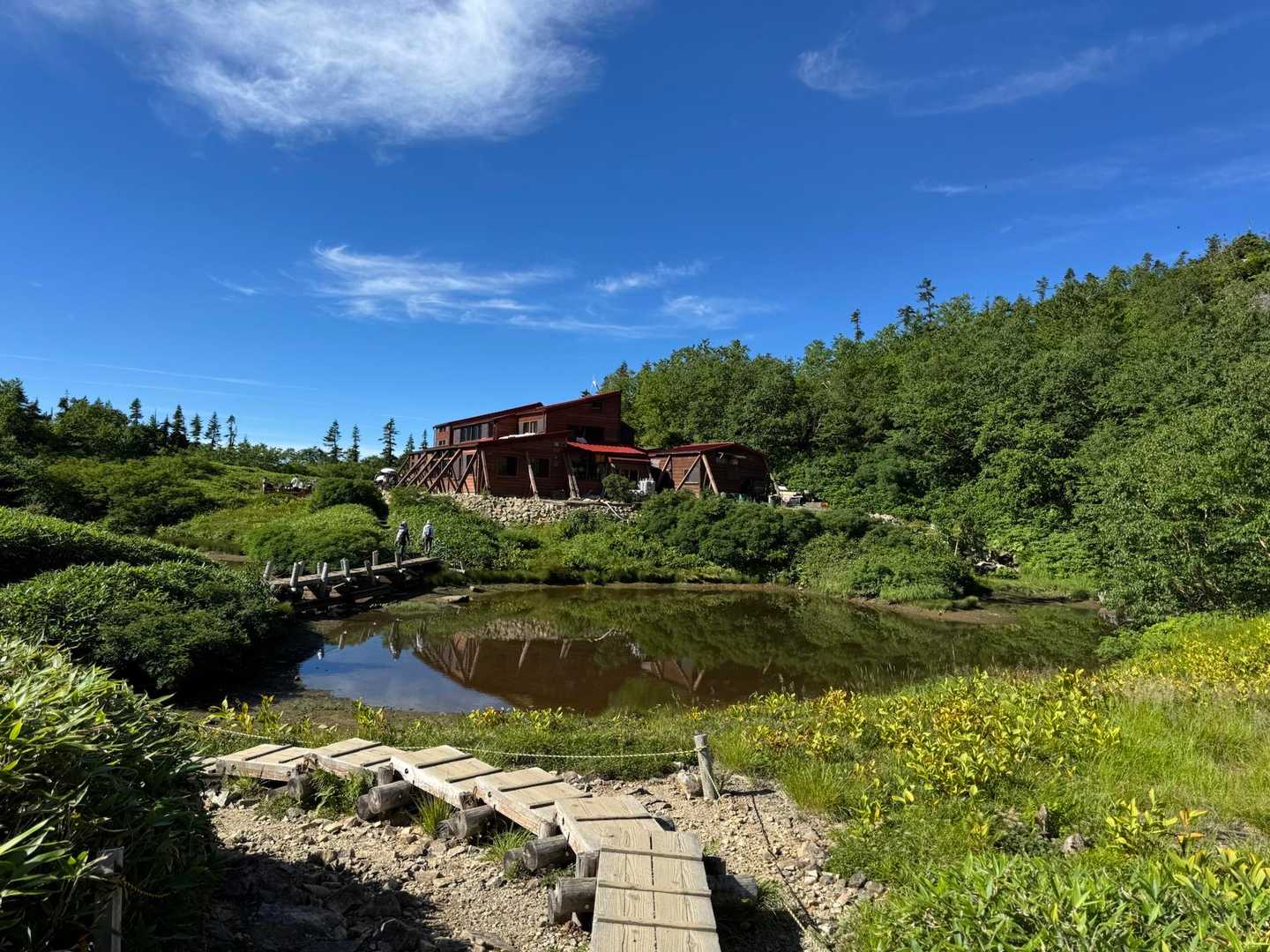 鏡平小屋到着。