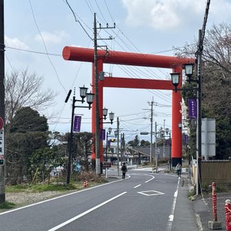 大鳥居。ここもチェックポイント。次のチェックポイントの梅林に向かいます。