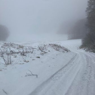 行きは土が見えていましたが、帰りはゲレンデ横の登山道が真っ白に！