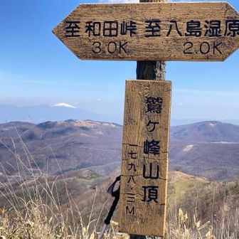 浅間山をバックに