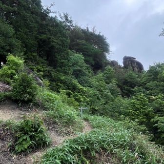 うさぎ岩を望む地点はベンチもある空気が通る場所