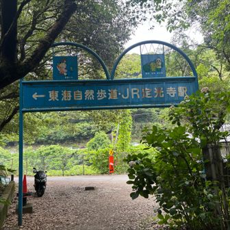 神社からの下りも足にきたー🦵  ようやく観光地？っぽい看板が現れ、駅は左と安心して左折⬅️