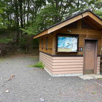 新安倍峠。トイレは閉鎖中。林道が通行止めだから仕方ないか。