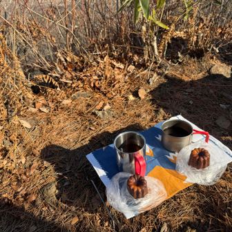 カヌレでお茶タイム🍵
お皿を忘れて、ポリ袋皿💦

12月なのにポカポカで、ほっこりする〜☺️
仙台港がキラキラ✨気仙沼方面まで見える👏