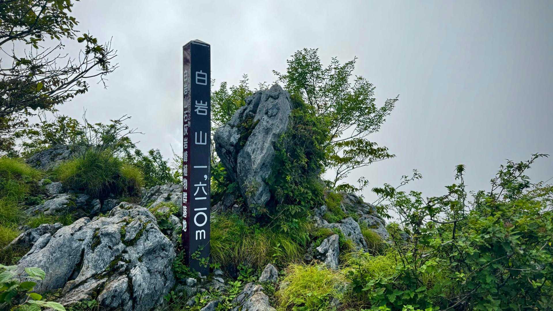 白い岩の山…⛰️“白岩山”（しらいわやま）到着 1,620m 
山頂は🪨岩峰の様相
お隣 向坂山併記にて“九州百名山”（旧・改訂版・地図帳 全記載）