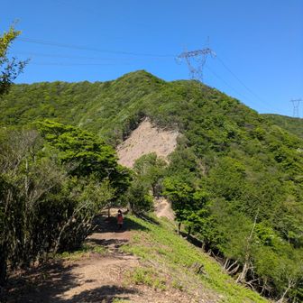 鞍掛峠まで下りてきました😊
写真じゃわかりにくいですが向こうは別の山
右手へ下りて行きます
ここからの下りが今日の一番大変なとこだと思いました😅

小石の多いトラバース道で石に乗って滑りそうになります
ストックの先は外すのをお勧めします😊