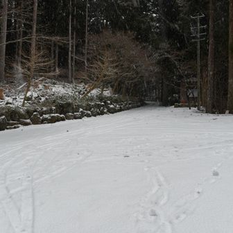 足神神社付近に来ました。
こんな感じの積雪でした。場所によっては雪の下が氷