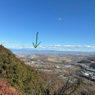 展望台（弁天山）に到着。遠くには日光男体山が見える。川のコッチは群馬、アッチは埼玉。