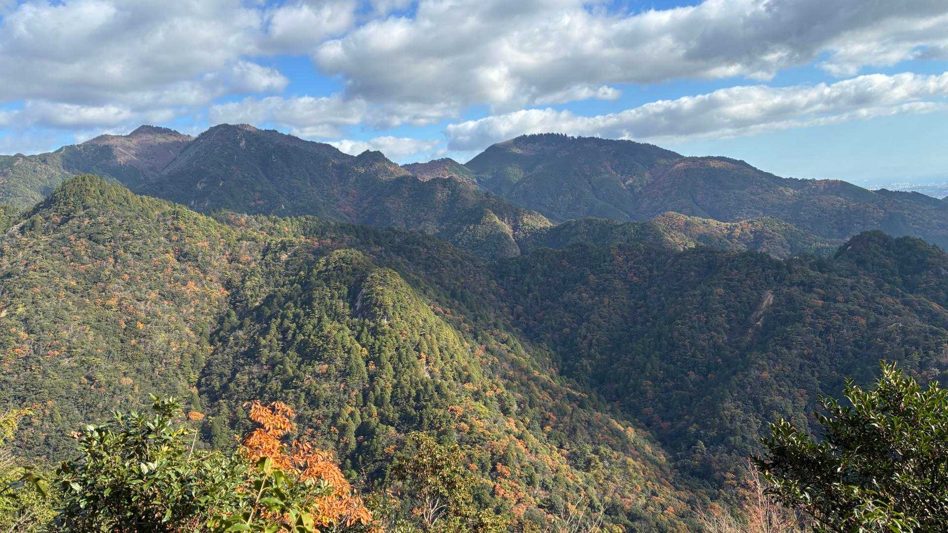 左のこの前登った仙ヶ岳〜、右は野登山〜
