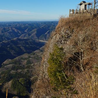 祠を反対側の登山道から見たところ。絶壁の上だ！