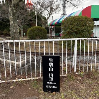 汽車のエリアの外に頂上を示すサインが立っています