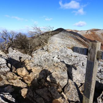 近江展望台です。振り返ると通ってきたガレ場の尾根が続いてました。