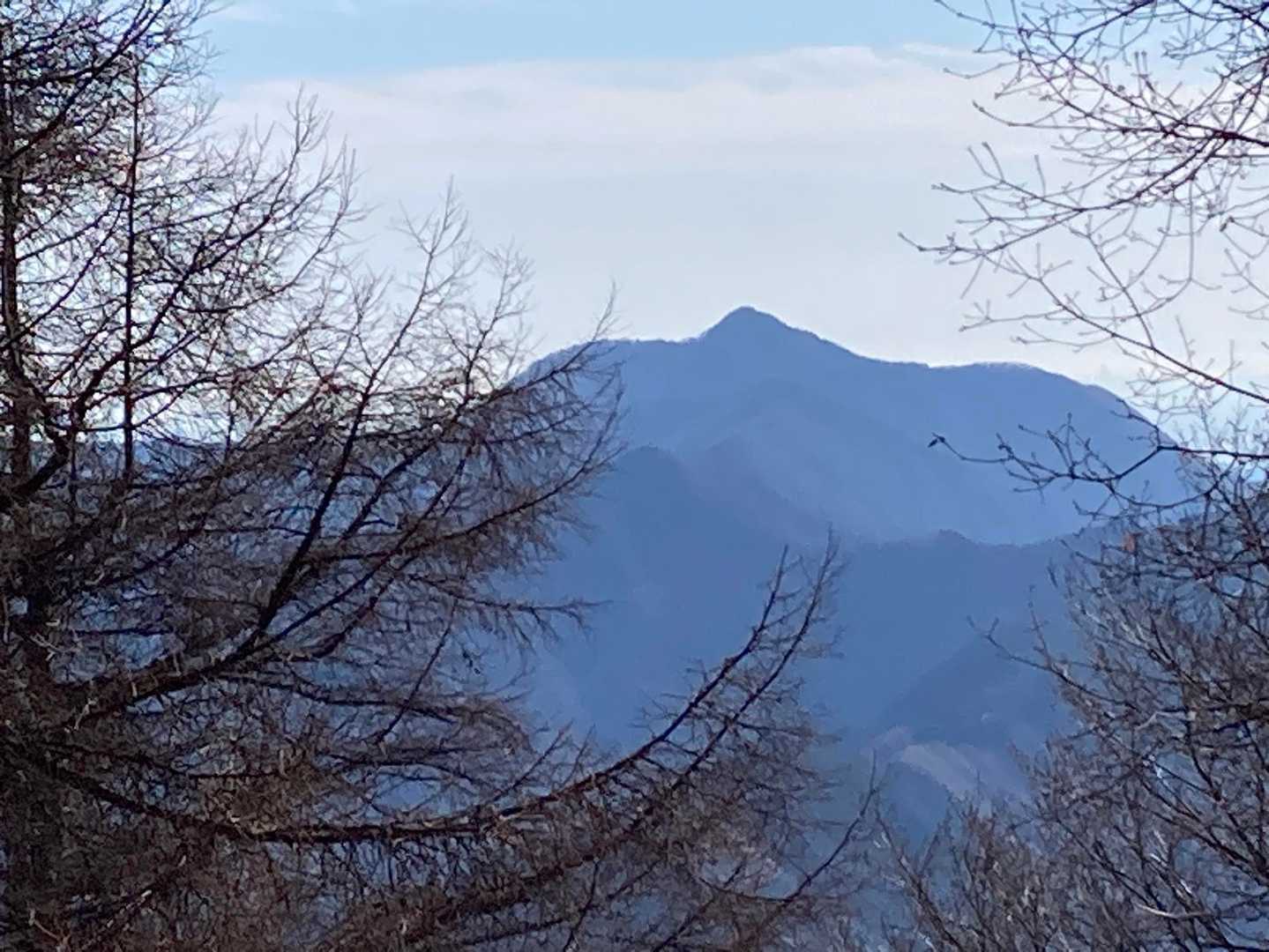 振り返ると特徴的な山容が…。誰でも同定出来る？奥多摩のシンボル大岳山。
