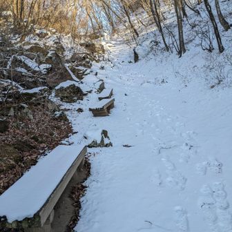 雌岳から下山したベンチの所。