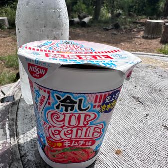 夏が終わっちゃいそうで　夏のはじめに買っておいた冷やしカップヌードルをあわてて（笑）食べます　開発に５年かかったらしい