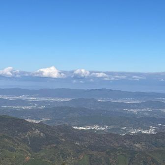 明石海峡大橋がみえた〜👀写真ではかなりわかりにくい。山の向こうに🌁が…心眼レベル。