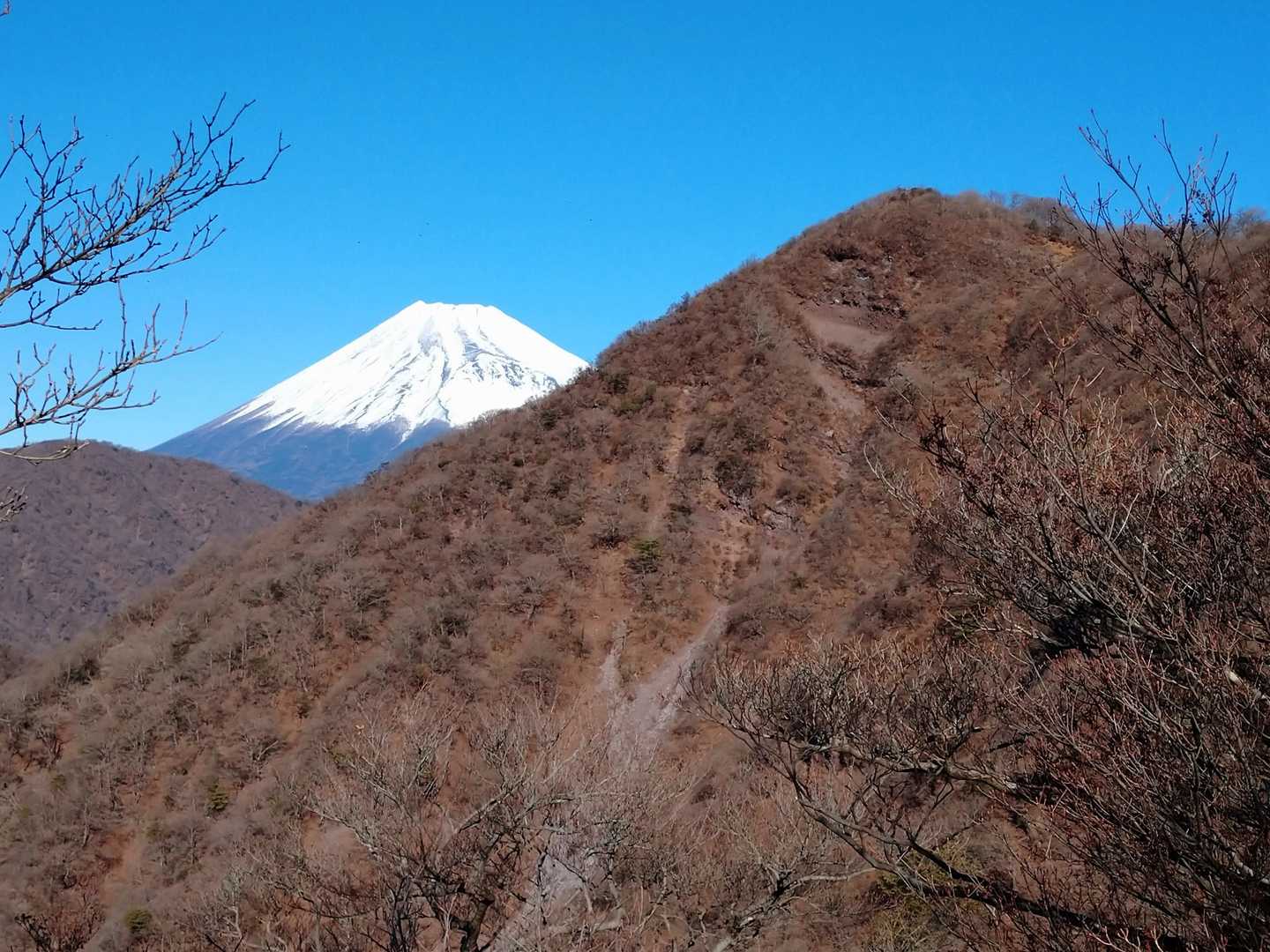 振り返って位牌岳と富士山