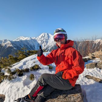 北岳をバックに👍