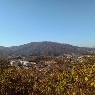 足湯からのぞむ生駒山
