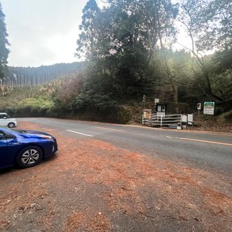 小谷登山口からスタート。
手前右側にトイレの有る大きめな駐車場があります。
トイレの明かりがあるので、そちらで車内泊しました。
すっかり明るい、予定より1時間位遅めのスタートになってしまいました。