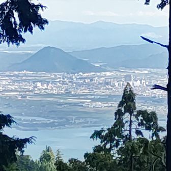登山路の途中から見える三上山