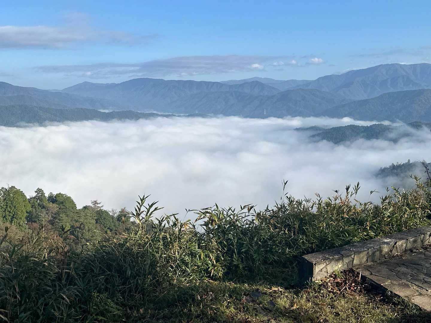 反対を見ると余呉湖の上だけ雲がかかってた☁️
水が蒸発してるのかな？
霧の原因はこれだね。
