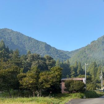 青空でいい天気。民家の方から鹿と猿いるよー。熊はいないよー。と情報いただきましたが山中は熊よけ鐘多数設置あり。