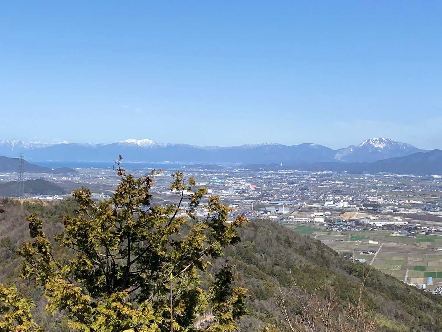 右が伊吹、真ん中の雪山は金糞岳？