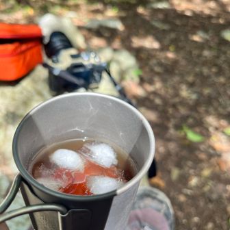 岩場を下りて休憩
氷を入れてティータイムです☕️