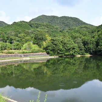 大池と二上山