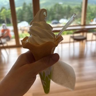 出来たばかりのモダンな施設の
テラスでソフトクリーム🍦