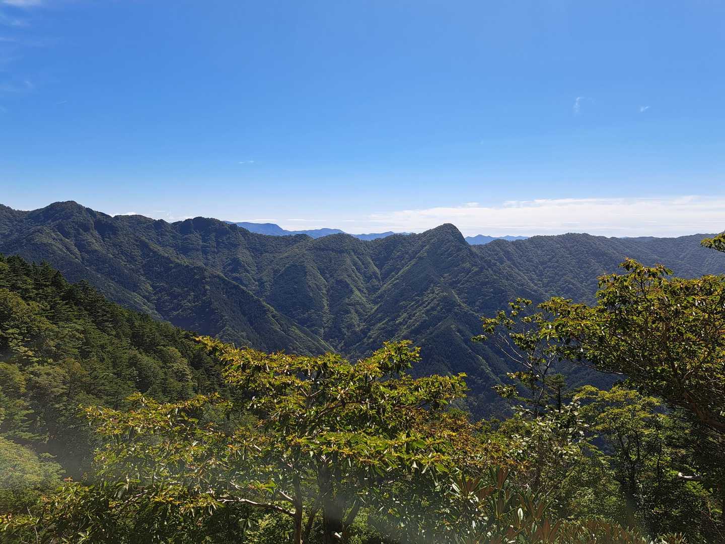 大峯奥駆道の稜線真ん中辺の尖りは行者環岳