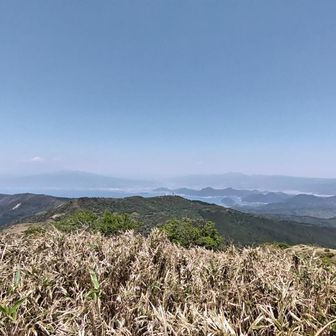 達磨山にて
左にうっすらと富士山
右手前のボコボコに連なるのは沼津アルプスですかね