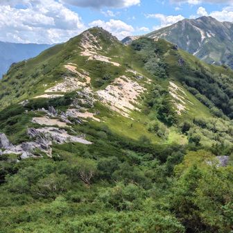 ニセ烏帽子岳と奥が野口五郎岳