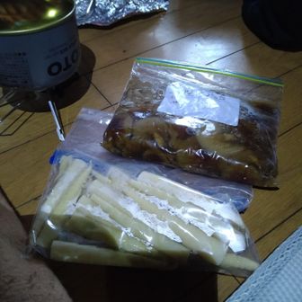 私は前の週に採ったナメコを持参。Mさんはタケノコ。