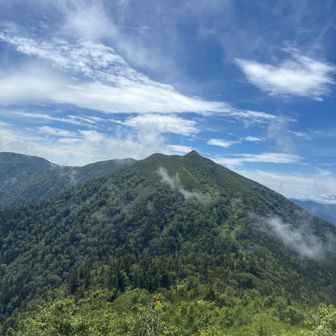 あのトンガリが蝶槍　中々遠い　めっちゃ下って登り返し　絶望感😶‍🌫️