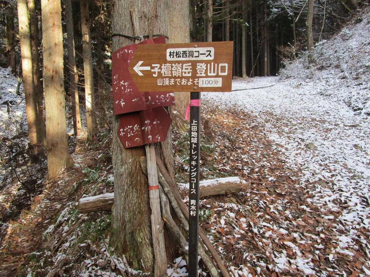 村松西洞コース登山道入口-子檀嶺岳 往復コースの写真