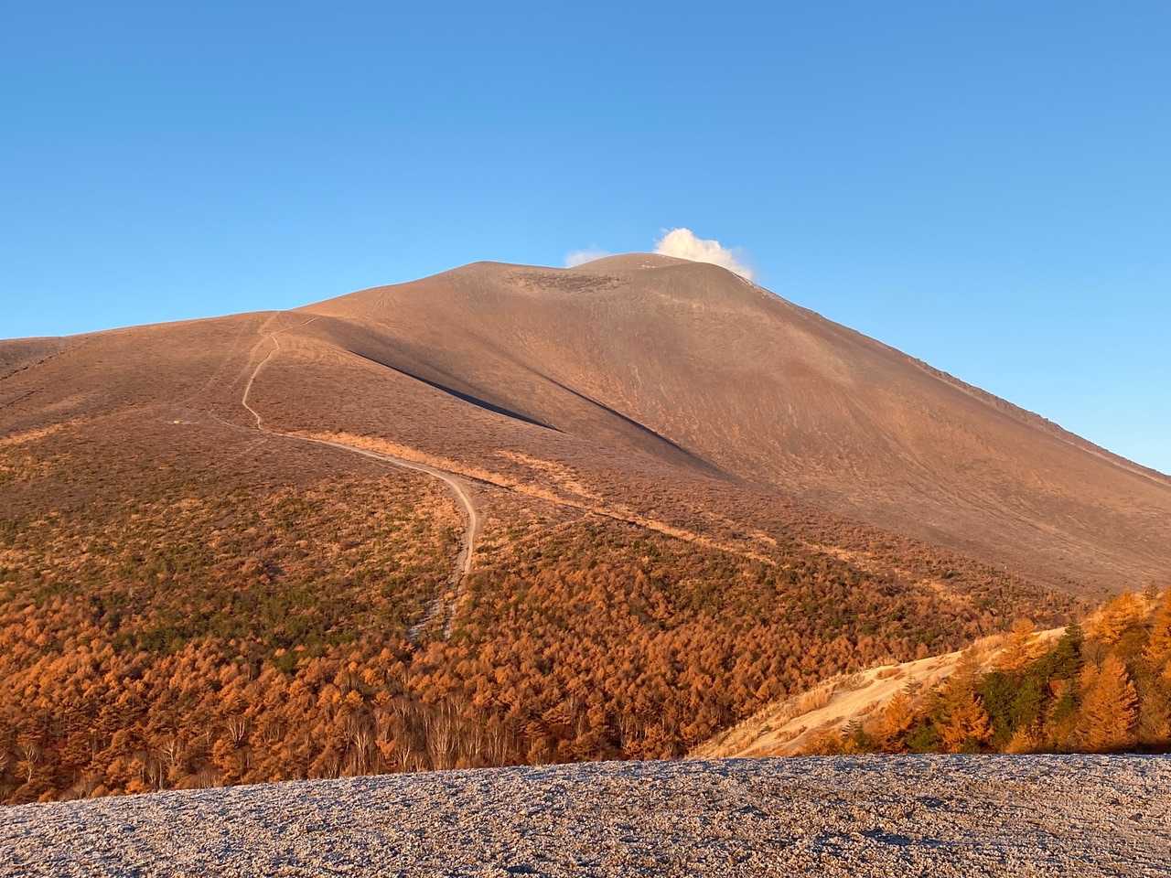 ど〜ん❣️
モルゲン浅間山😆
噴煙が見えます