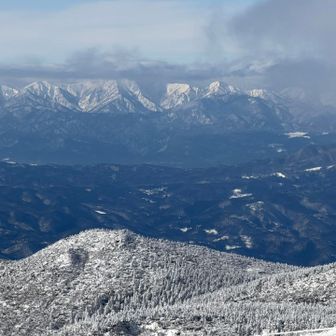 朝日連峰、山頂に雲